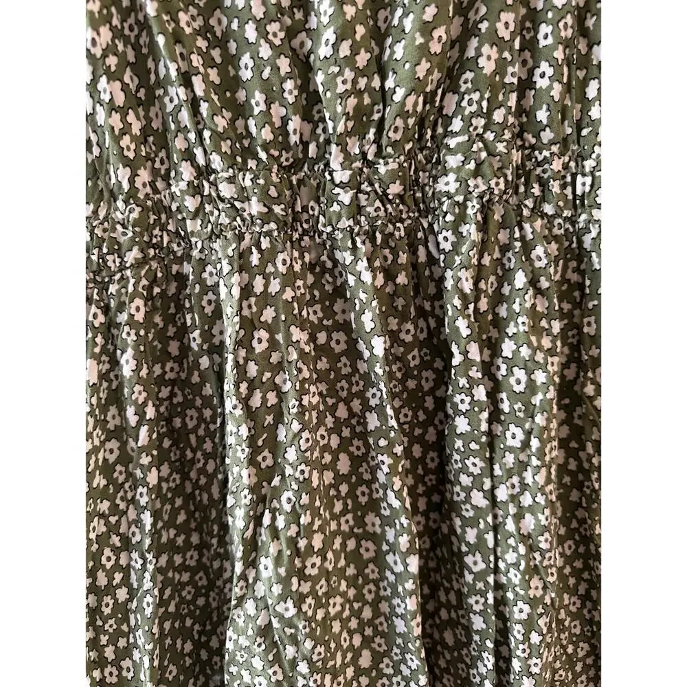 SHEIN Green White Floral Strapless Summer Dress Women Sz S